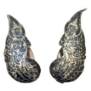 K.A. Silver Vintage Siamese Silver Clip-On Earrings 1.5 inches